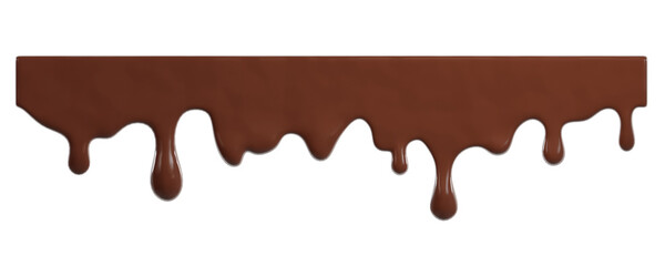 Chocolate ice cream melt with glossy drips and smooth texture for dessert designs or summer graphics. Liquid flows down in curved streams for advertisements on Transparent background. 3d render
