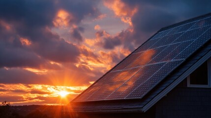 solar panels sunset roof home