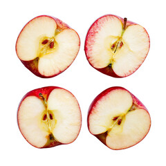 Png of four apple halves arranged in a square isolated on transparent background, displaying their vibrant color and texture