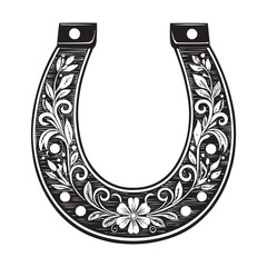 Floral Horseshoe Vector Illustration – Lucky Charm with Decorative Flowers and Ornaments