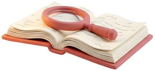 Magnifying Glass on Open Book Research Concept.