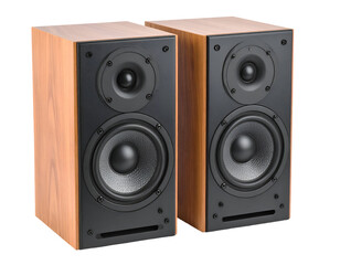 Fototapeta premium High-quality wooden speakers designed for optimal sound performance in any audio setup and environment.