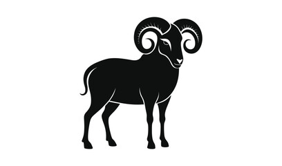 Stylized silhouette of a ram with large curved horns