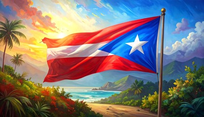 Puerto Rican Flag Waving Over