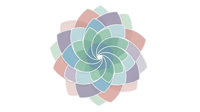 Symmetrical pastel flower bloom with gentle swirling petals creating a serene natural design