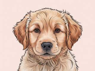 Adorable golden retriever puppy portrait, cute dog face close up, fluffy and friendly pet illustration, realistic animal art for posters, stickers, pet lovers, children’s books, and design projects