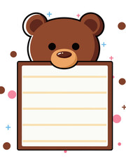 A Cute Brown Bear Holding a Blank Lined Notepad for Notes, To-Do Lists, and Important Information, Ideal for Reminders and Education