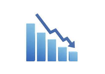 Falling bar graph with a downward arrow isolated on transparent background