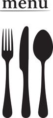 Set of fork, knife, spoon. Logotype menu. Set in flat style. Silhouette of cutlery. Vector illustration.