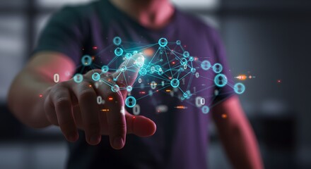 Human Hand Interacting with Futuristic Digital Network - Technology and Innovation Concept