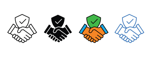 Handshake and shield line icon vector. trust and security in business agreements with a handshake and shield symbol. vector illustration.