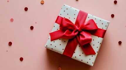 Valentine present with hearts pattern red ribbon bow