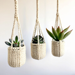 Plain handmade crochet cactus plant holder, adding cozy, stylish charm and a creative touch to indoor greenery and home decor.