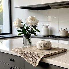 Handmade crochet runner placed in a kitchen, adding cozy, decorative charm and rustic elegance to home interiors.