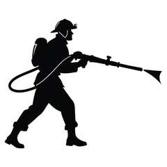 Firefighter holding rescue hose silhouette