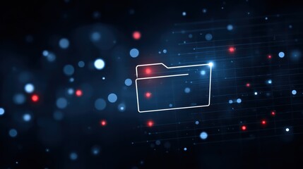 A digital representation of a folder icon surrounded by glowing particles, suggesting themes of data organization and technology.