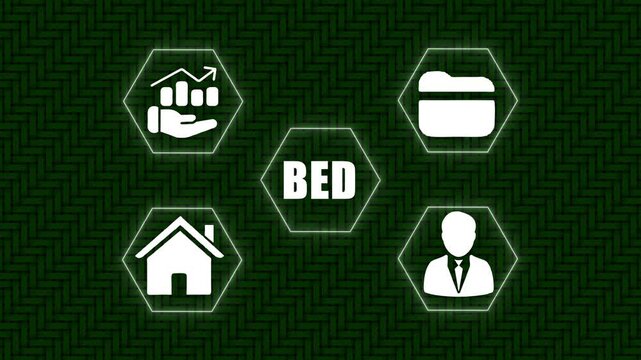 BED Futuristic Business  Animation on Digital Green Background Digital Coaching and Skill Development Interface for Corporate Training and Personal Growth, 4k video, animation