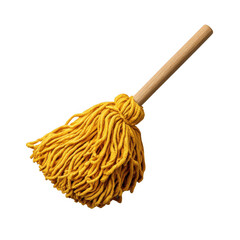 Isolated Simplified Yellow Cotton Mop with Minimalist Wooden Handle [Transparent Background PNG].