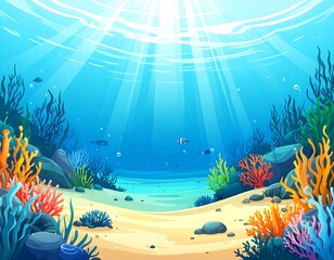 Naklejka premium Underwater Scene A Vibrant Ecosystem Beneath the Waves, A Marine Paradise