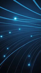 Abstract blue lines with glowing ends against a dark blue background view