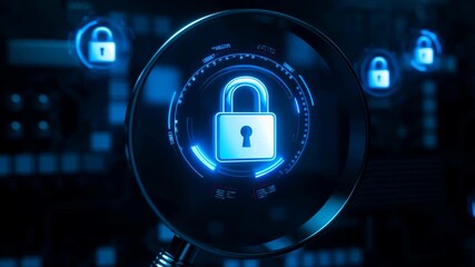 Digital padlock icon magnified, symbolizing cybersecurity and data protection - Powered by Adobe