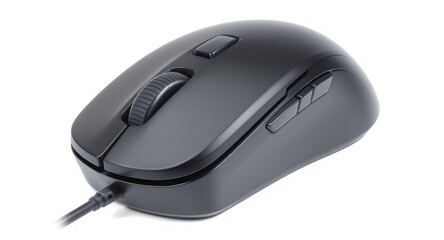 Black computer mouse, side view