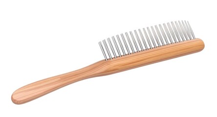 Wooden-handled metal-brushed grooming tool