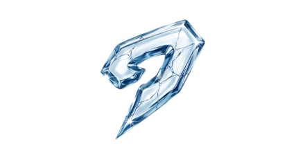 A stylized number 7 formed from clear, cracked ice with visible water droplets, suggesting coldness and fragility, isolated a pure transparent