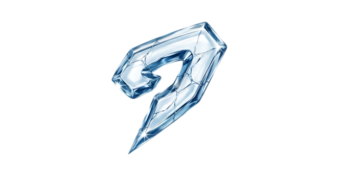 A stylized number 7 formed from clear, cracked ice with visible water droplets, suggesting coldness and fragility, isolated a pure transparent