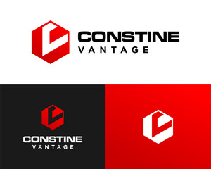 CV letter logo monogram inside a hexagon.