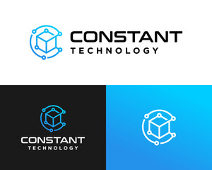 Letter C monogram Constant Technology Logo Futuristic Tech Cube in a Circle