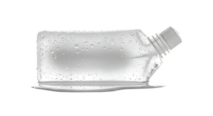 A clear plastic pouch filled with water, with condensation droplets its surface, isolated transparent