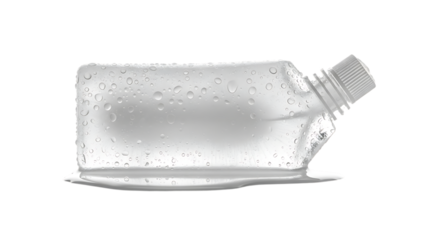A clear plastic pouch filled with water, with condensation droplets its surface, isolated transparent