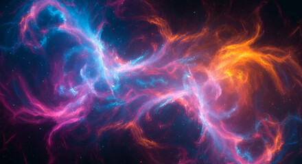 An abstract depiction of cosmic nebulae, showcasing vibrant hues of blue, pink, and orange, creating a mesmerizing display of celestial formations and ethereal beauty.
