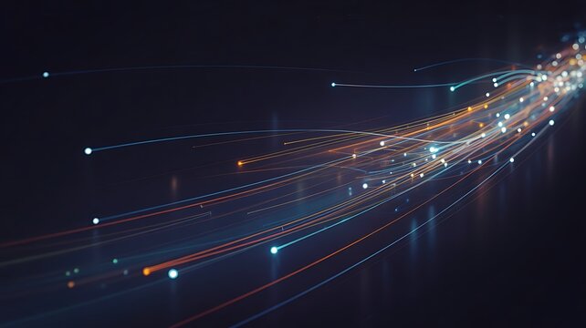 Abstract image showing multiple light streaks converging on a point on a dark background