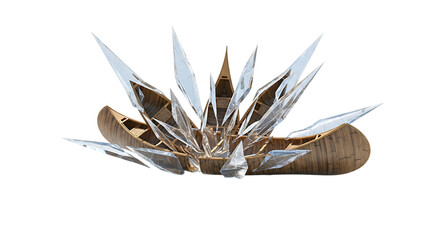 A cracked agave plant with ice shards erupting from its center, isolated transparent