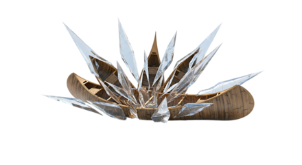 A cracked agave plant with ice shards erupting from its center, isolated transparent