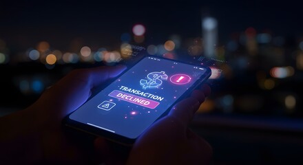 Smartphone Transaction Declined Notification with Dollar Sign and Exclamation Mark