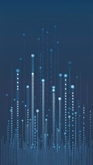Fototapeta premium Abstract representation of data visualization with vertical lines and spheres on blue
