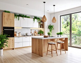 Modern, bright kitchen with plants