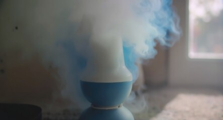Diffuser emitting white and blue vaporous smoke