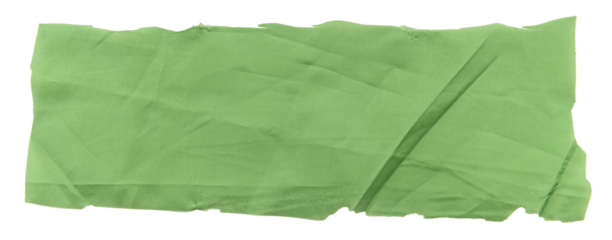 A piece of torn green satin fabric on a white background. Isolate a crumpled piece of fabric