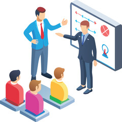 Business people shaking hands in office meeting with laptop vector illustration