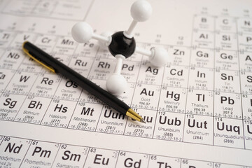 Molecules chemical on a periodic table background.