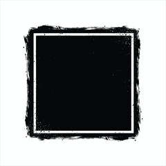 Grunge Black Square Frame with Rough Edges on White Background