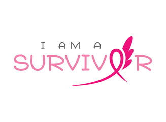 I am a Survivor (Breast Cancer) - hand drawn Breast Cancer Awareness month lettering phrase.Vector quote for banners, greeting card, poster design. 