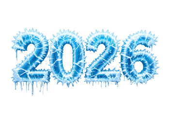 Fototapeta premium Frozen Ice Numbers for New Year 2026 Celebration Winter-Themed Typography with Frosty Blue Icicle Design
