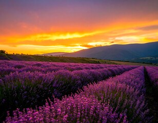 Fototapeta premium Lavender field at sunset (1)