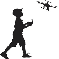 Boy flying drone silhouette
