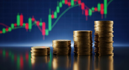 Rising Stacks of Gold Coins Against a Financial Chart Background Symbolizing Growth Investment and Economic Prosperity A Visual Representation of Wealth Accumulation
